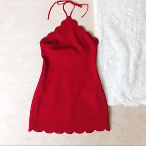 NWOT Kimchi Blue Red Scalloped Halter Mini Dress